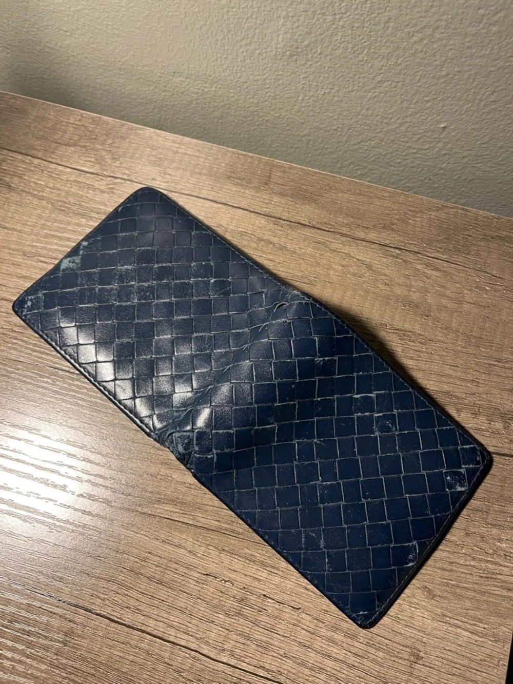 Bottega Veneta Navy Intrecciato Leather Bi-Fold Wallet